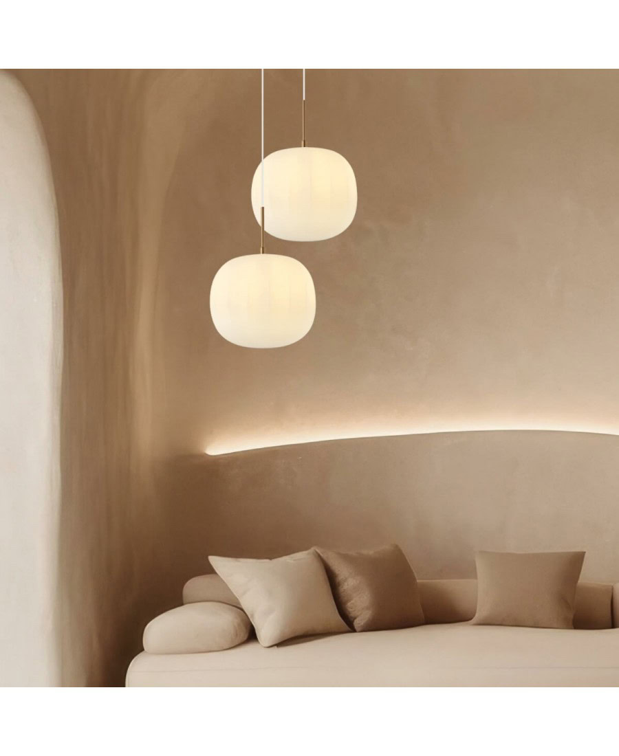 20124 GLASS PENDANT LAMP 40W 1X E27 OPAL GLASS & ANCIENT BRASS Zambelis Lights