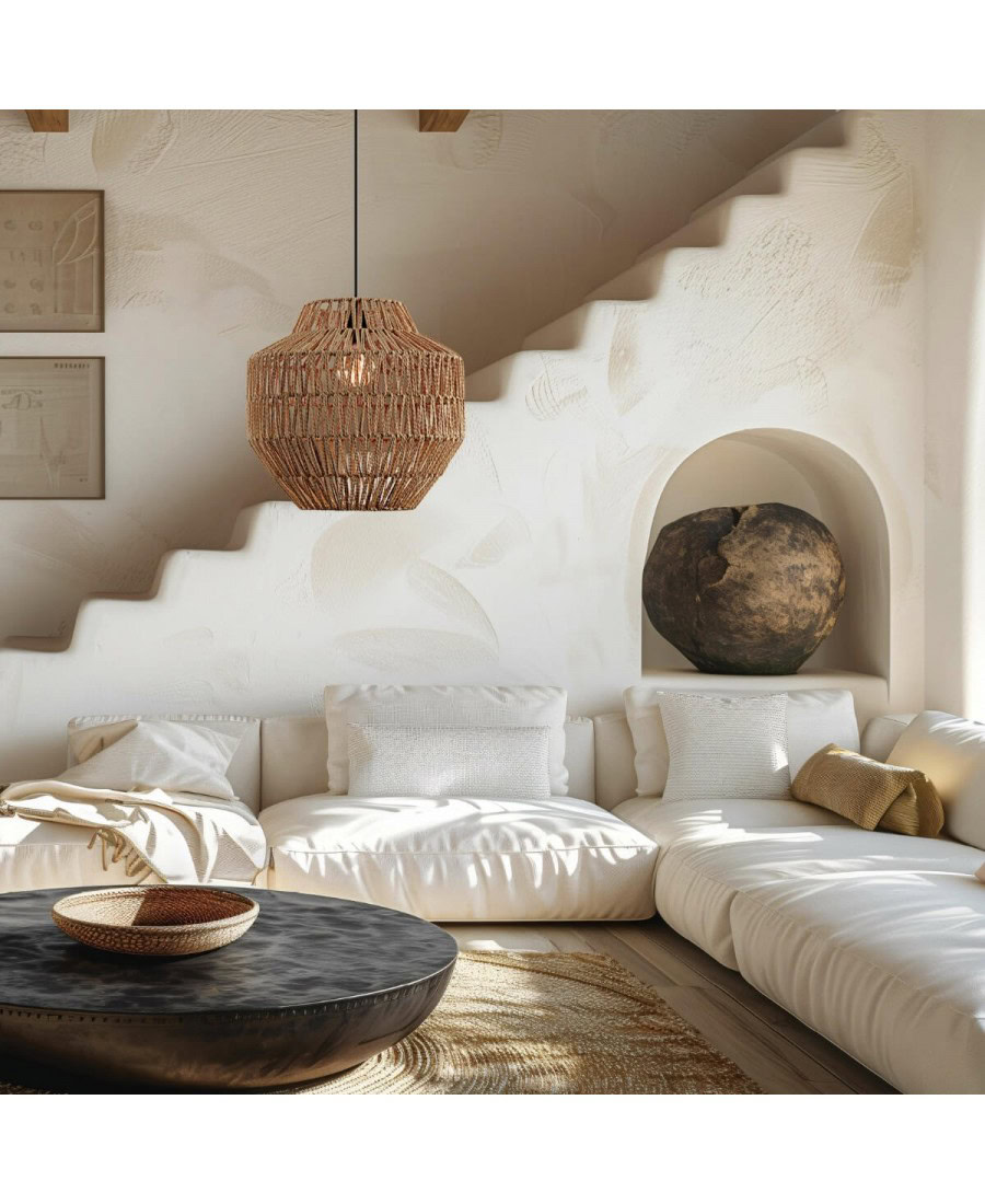 20236 PENDANT LAMP E27 MAX 40W PAPER ROPE BROWN NATURAL ELEMENTS LIGHTS Zambelis Lights