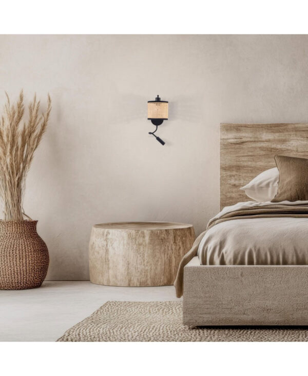 20355 WALL LIGHT 1XE27 MAX 40W WITH STICK 3W 3000K BLACK MATT METAL - NATURAL BUSH Zambelis Lights