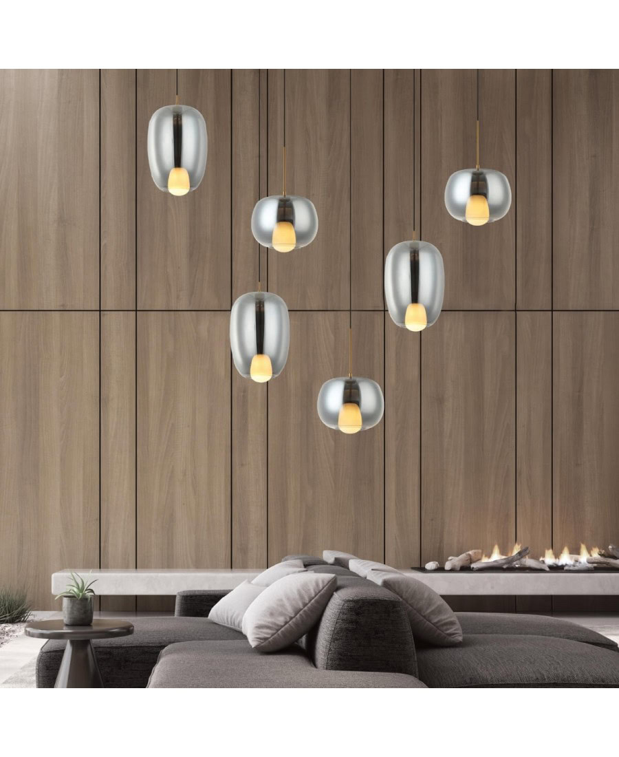 22058 PENDANT LIGHT G9 SMOKE GLASS - GOLD MAT Zambelis Lights