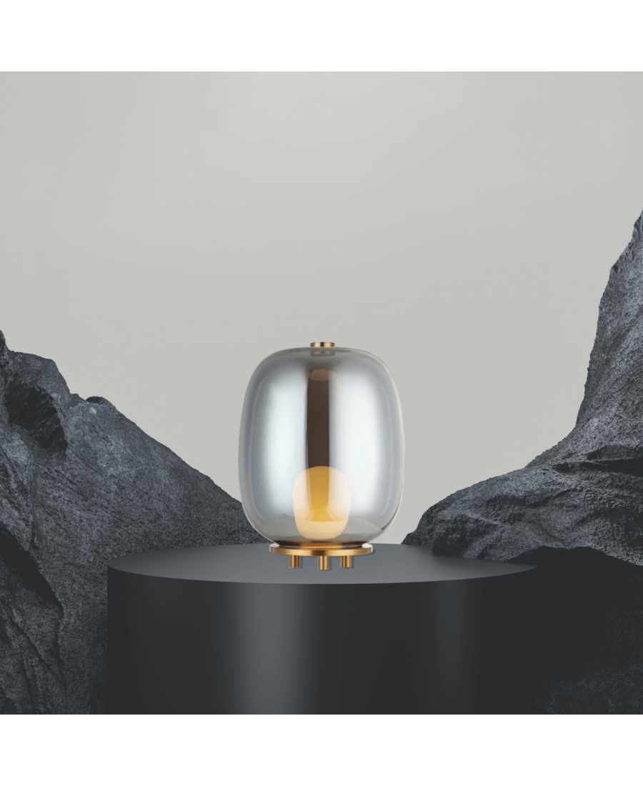 22066 TABLE LAMP 1XG9 SMOKED GLASS - GOLD MAT METAL FOR INTERIOR SPACES Zambelis Lights