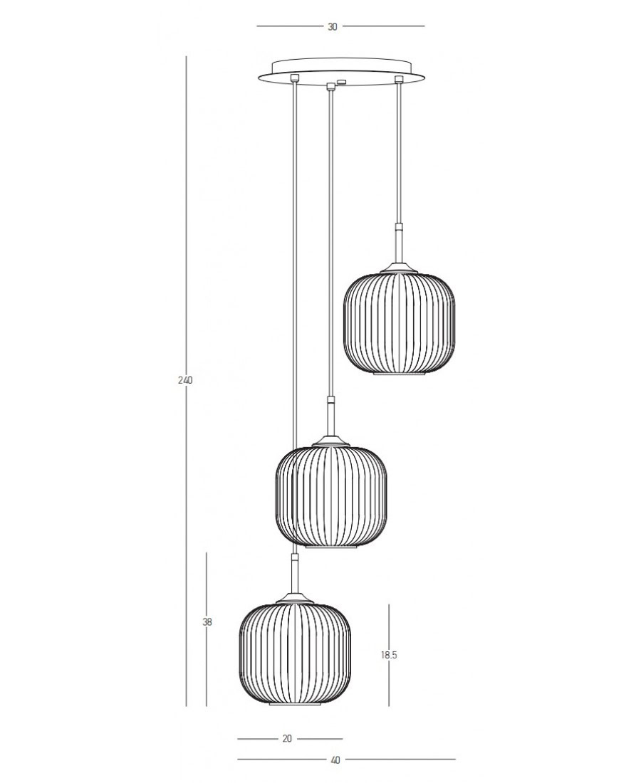 22073 PENDANT LIGHT 3XE27 MAX40W GLASS CLEAR-SMOKED-CHAMPAGNE Zambelis Lights