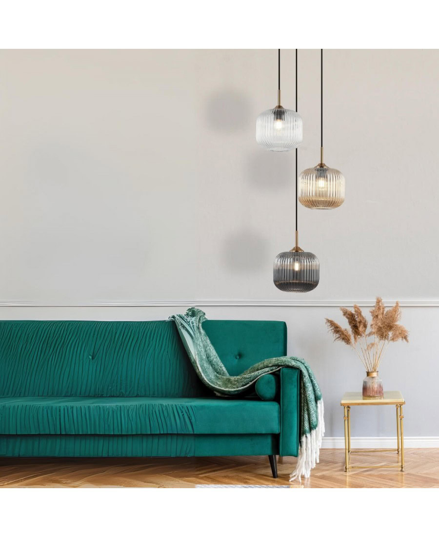 22073 PENDANT LIGHT 3XE27 MAX40W GLASS CLEAR-SMOKED-CHAMPAGNE Zambelis Lights