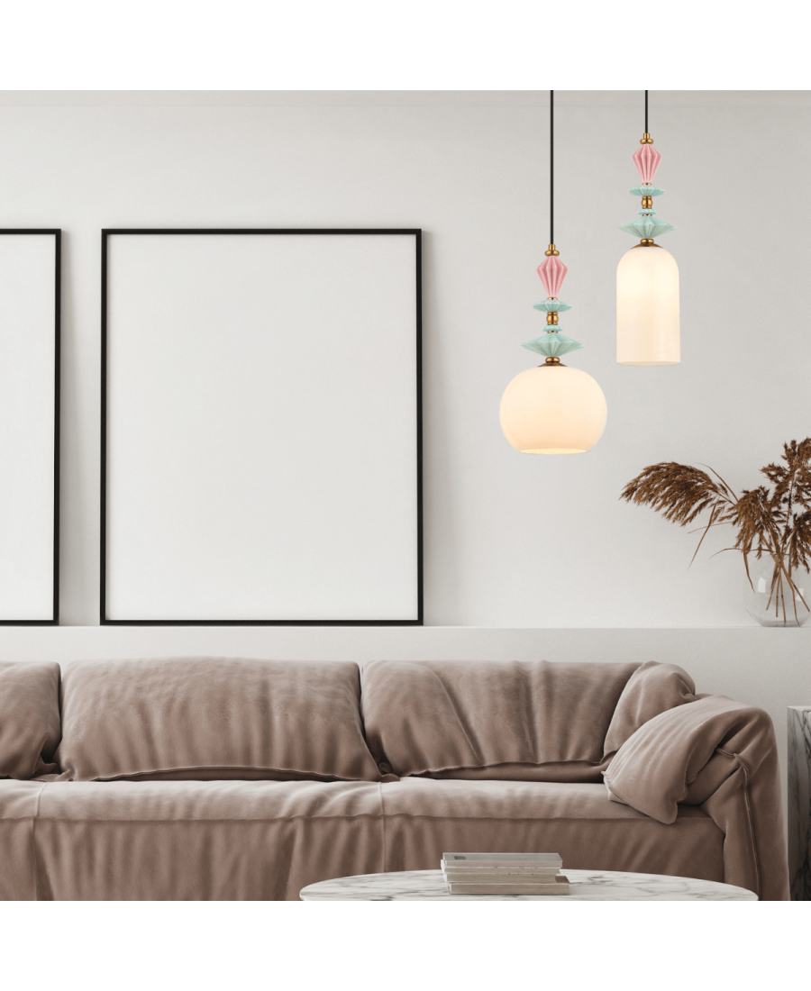 22078 PENDANT LIGHT 1XE27 MAX 40W OPAL WHITE GLASS & CERAMICS Zambelis Lights
