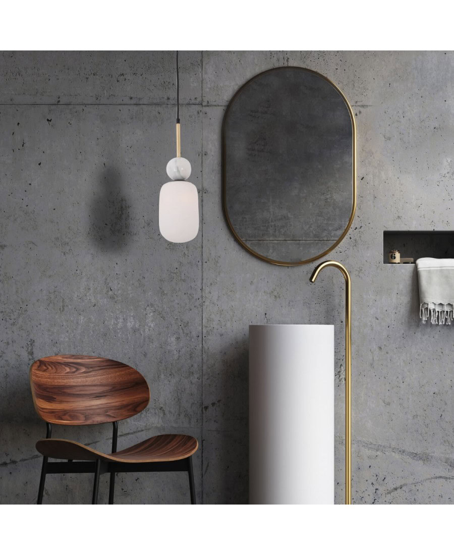 22215 PENDANT LAMP 1XE27 MAX 40W OPAL GLASS-WHITE MARBLE Zambelis Lights