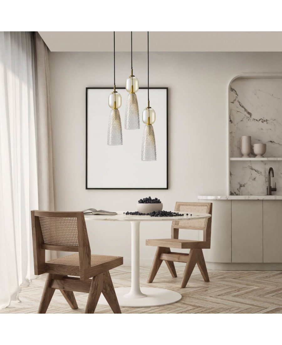 23010 PENDANT LIGHT 3XE14 MAX 40W GLASS ANTIQUE BRASS Zambelis Lights