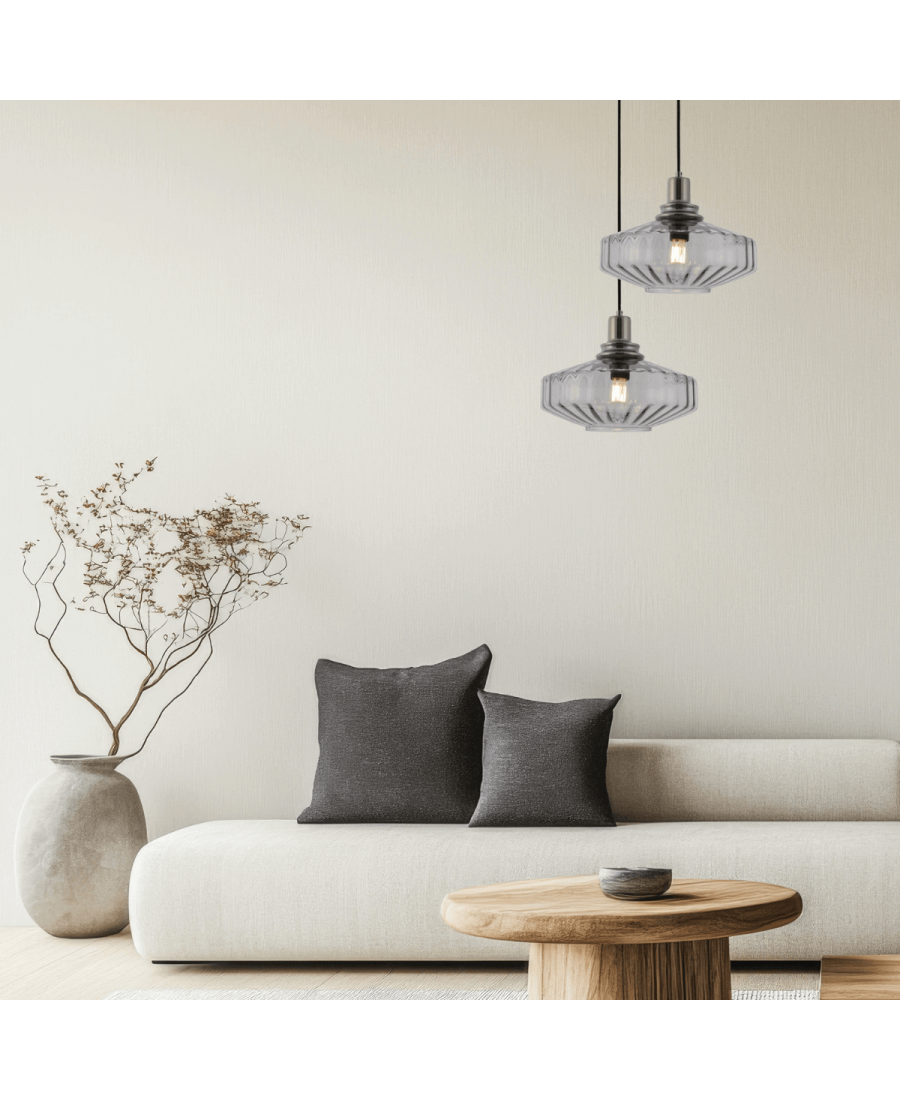23012 PENDANT LIGHT E27 MAX 40W METAL-GLASS ANODISED DARK GREY Zambelis Lights