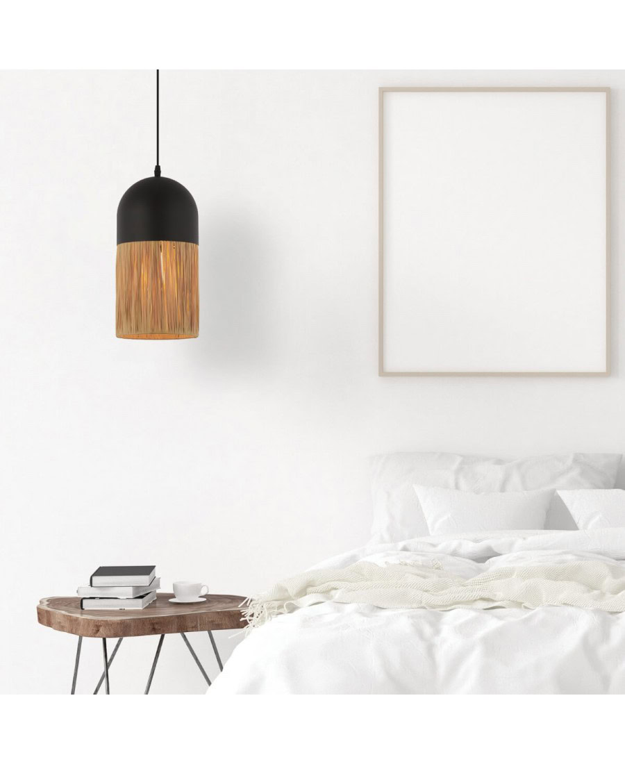 23071 PENDANT LIGHT E27 MAX 11W METAL - PAPER, BLACK - NATURAL Zambelis Lights
