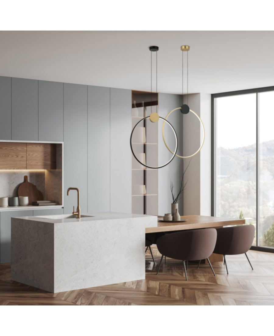 23094 PENDANT LED LIGHT 24W 3000K ALUMINIUM-SILICON,BLACK-GOLD RING Zambelis Lights