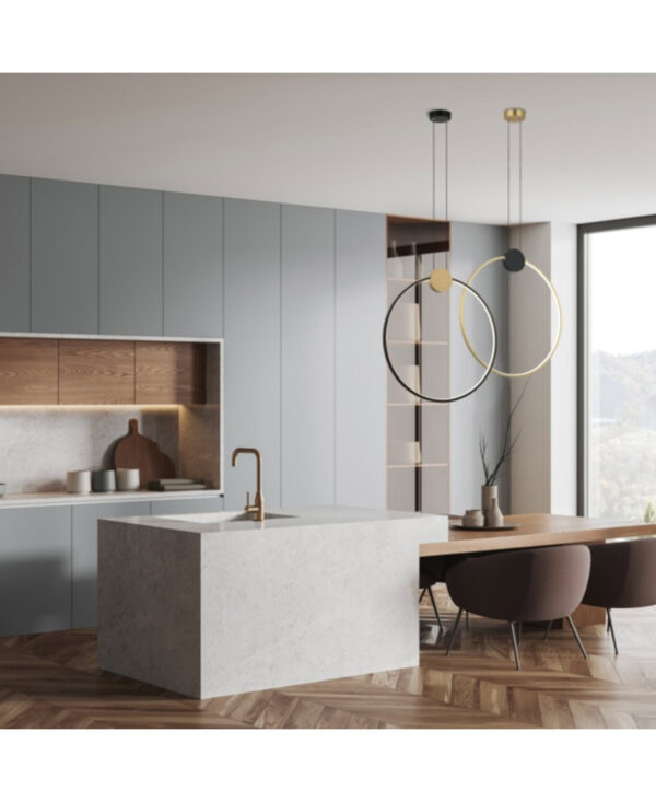 23095 PENDANT LED LIGHT 24W 3000K ALUMINIUM-SILICON,GOLD-BLACK RING Zambelis Lights