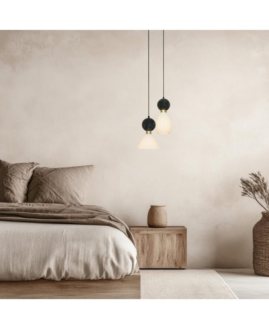 23239 PENDANT LAMP E14 MAX 15W BLACK MARBLE - BRASS Zambelis Lights