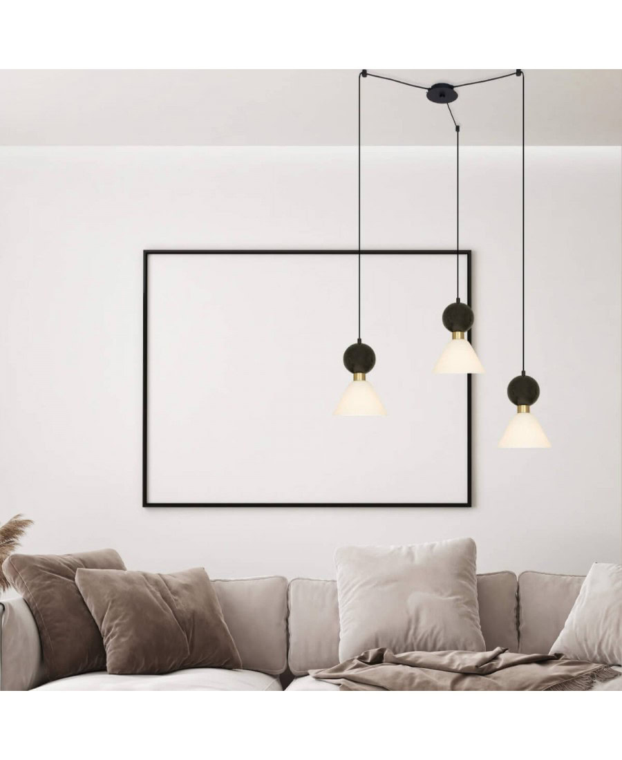 23249 PENDANT 3XE14 MAX 15W BLACK MARBLE - BRASS Zambelis Lights