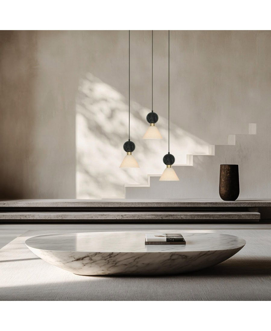 23249 PENDANT 3XE14 MAX 15W BLACK MARBLE - BRASS Zambelis Lights
