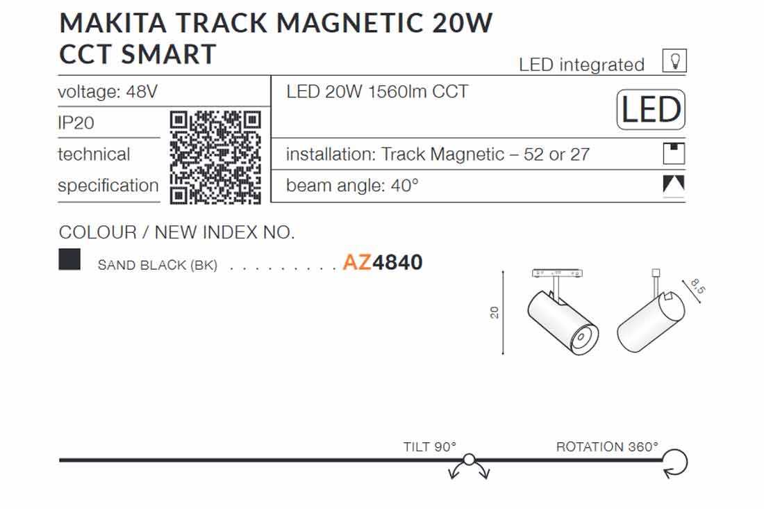 Alfa MAKITA TRACK MAGNETIC 20W CCT SMART AZ4841 AZZARDO