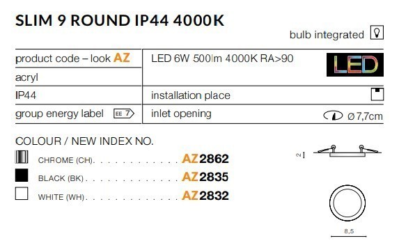 Oprawa podtynkowa Slim 9 Round 4000K IP44 (white) AZ2832 AZZARDO