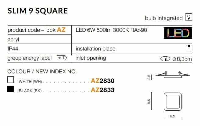 Oprawa podtynkowa Slim 9 Square 4000K IP44 (black) AZ4375 AZZARDO