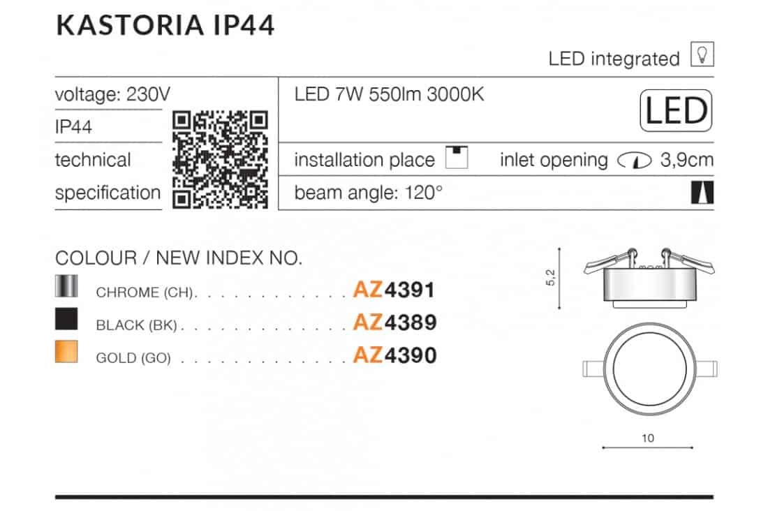 Plafon Kastoria 3000K (chrome) AZ4391 AZZARDO
