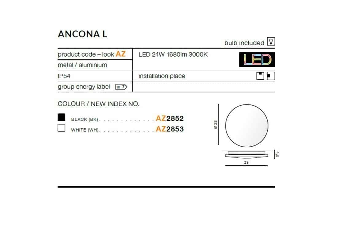 Kinkiet Ancona L (black) AZ2852 IP54 AZZARDO