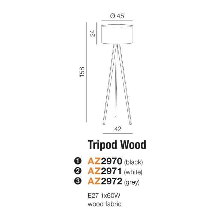 Lampa podłogowa TRIPOD WOOD AZ3013+AZ3015 grey AZZARDO