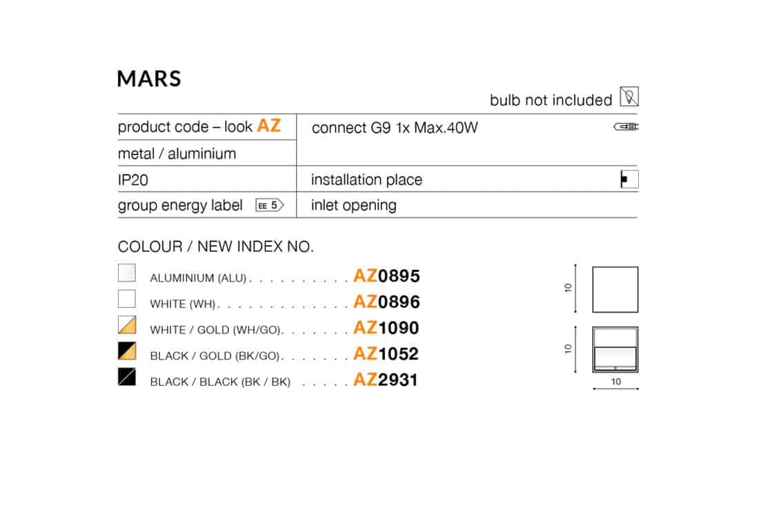Kinkiet MARS AZ1090 White/Gold AZZARDO -----wysyłka 24H ----