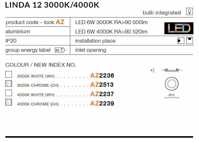 Oprawa stropowa LINDA 12 AZ2236 WH AZZARDO 3000K