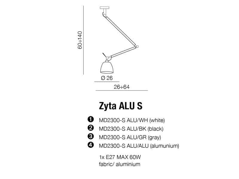 Lampa wisząca ZYTA S PENDANT ALU black AZ2298+AZ2600 śr.26cm AZZARDO