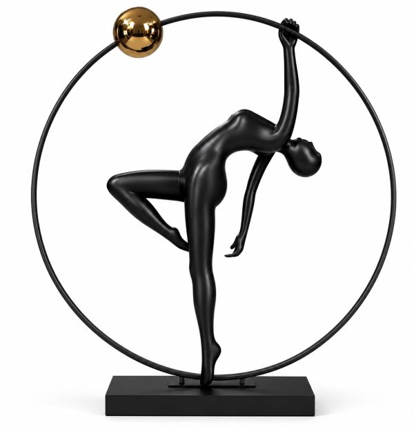 Lampa podłogowa WOMAN ARTISTIC LED 200 cm - czarna figura akrobatki ze złotą kulą F9320 Step into design