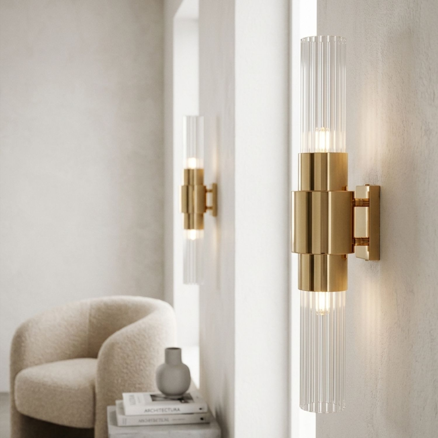 Lampa ścienna GLOW 46 cm - kinkiet złoty, szkło ryflowane ST-DW7790 Step into design