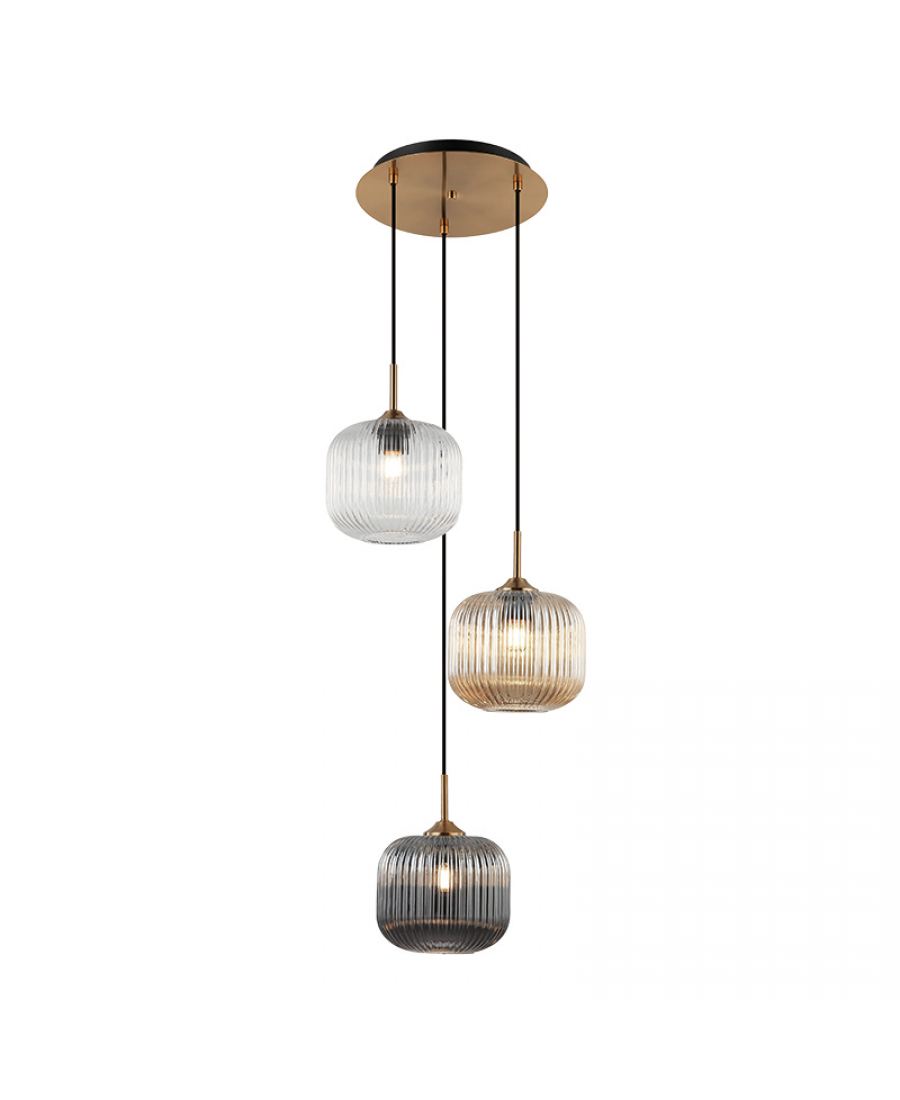 22073 PENDANT LIGHT 3XE27 MAX40W GLASS CLEAR-SMOKED-CHAMPAGNE Zambelis Lights
