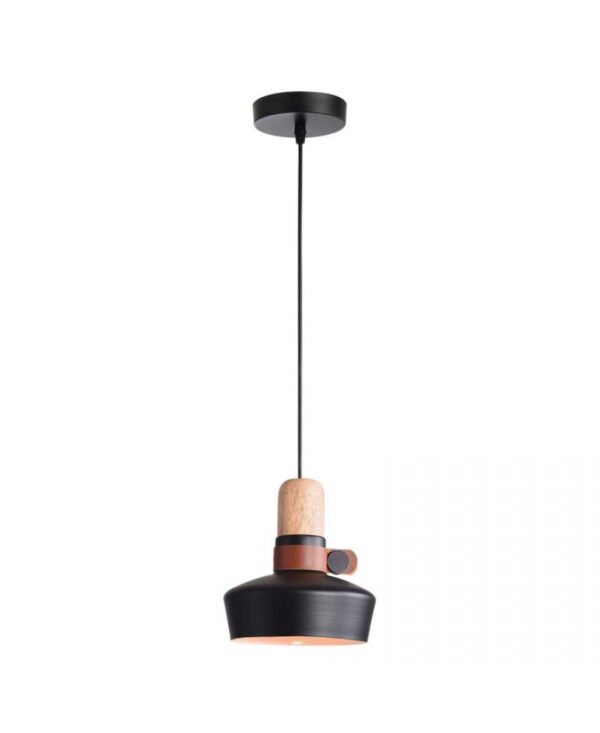 1990 PENDANT LIGHT 1XE27 BLACK WOOD LEATHER Zambelis Lights