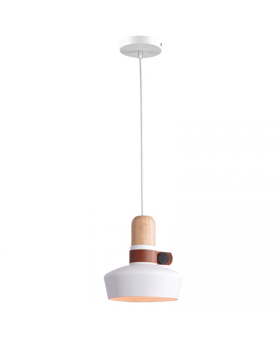 1992 PENDANT LIGHT 1XE27 WHITE WOOD LEATHER Zambelis Lights