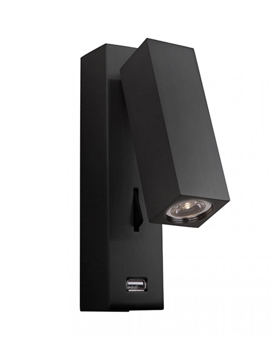 H35 HOTEL SCONCE LED 3W BLACK MATT - USB Zambelis Lights