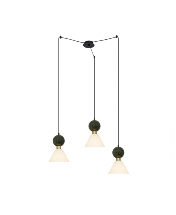 23250 PENDANT LIGHTS 3XE14 MAX 15W GREEN MARBLE - BRASS FOR INTERIOR USE Zambelis Lights