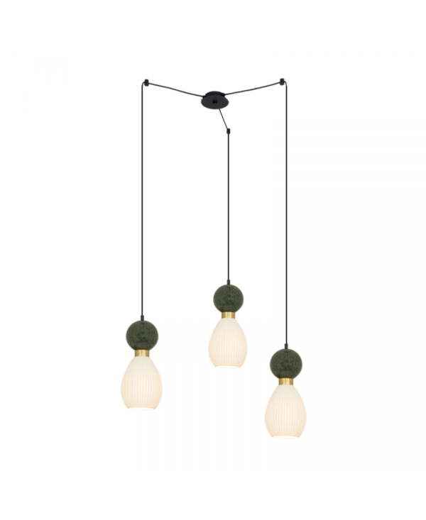 23246 PENDANT 3XE14 MAX 15W GREEN MARBLE - BRASS FOR INTERIOR USE Zambelis Lights