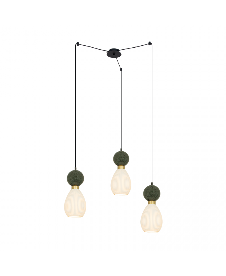 23246 PENDANT 3XE14 MAX 15W GREEN MARBLE - BRASS FOR INTERIOR USE Zambelis Lights