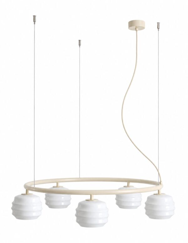 Lampa wisząca nowoczesna Aldex PUFF 5 RING 1159F20_R jasnokremowa 5×E27