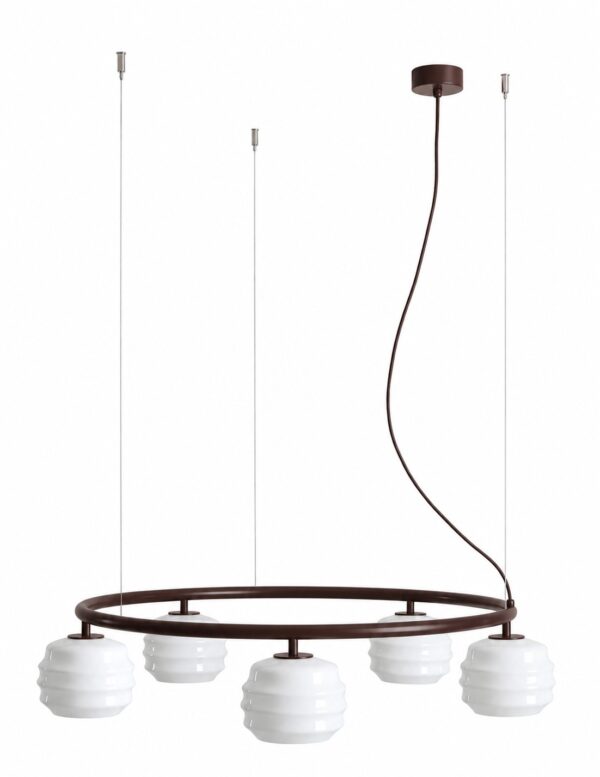 Lampa wisząca nowoczesna Aldex PUFF 5 RING 1159F28_R brązowa mokka 5×E27
