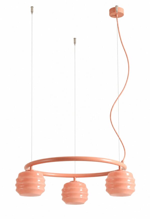 Lampa wisząca nowoczesna Aldex PUFF GLAZE 3 RING 1160E11_R koralowa 3×E27