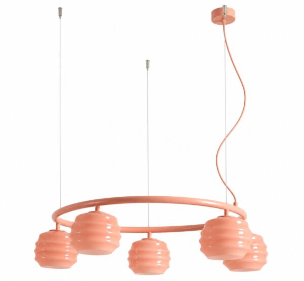 Lampa wisząca nowoczesna Aldex PUFF GLAZE 5 RING 1160F11_R koralowa 5×E27
