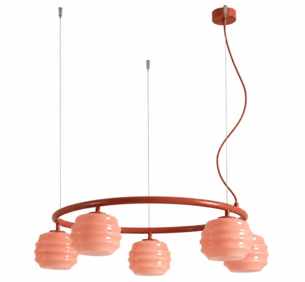 Lampa wisząca nowoczesna Aldex PUFF GLAZE 5 RING 1160F24_R ceglana 5×E27