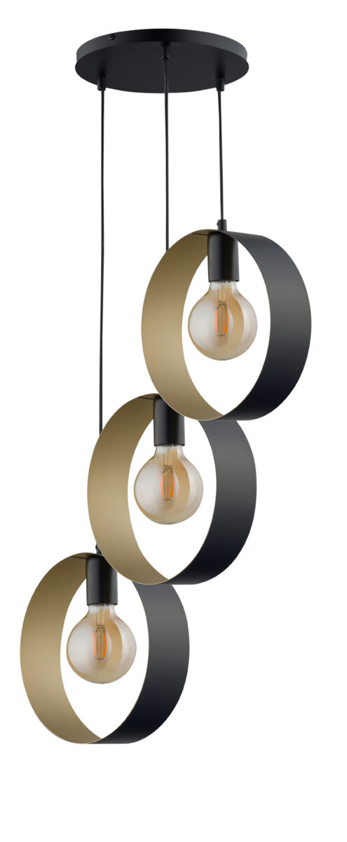 Lampa wisząca nowoczesna HAPPY 3 czarny/złoty, 3 × E27 – Sigma Lighting 32285