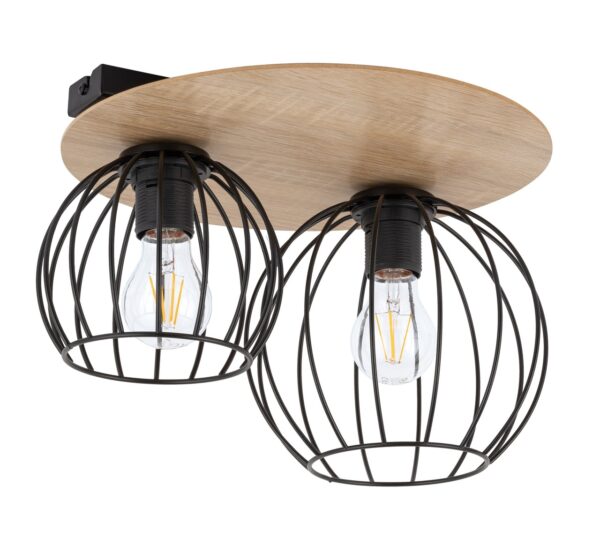 Plafon skandynawski CYBER 2 koło dąb/czarny, 2 × E27 – Sigma Lighting 32355