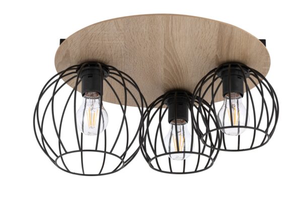 Plafon skandynawski CYBER 3 koło dąb/czarny pafon, 3 × E27 – Sigma Lighting 32356