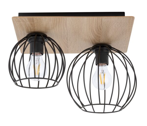 Plafon skandynawski CYBER 2 prostokąt dąb/czarny, 2 × E27 – Sigma Lighting 32358