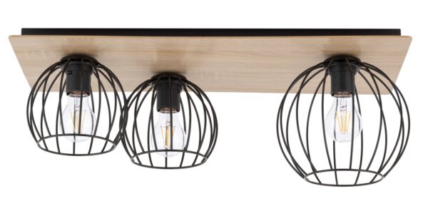 Plafon skandynawski CYBER 3 prostokąt dąb/czarny, 3 × E27 – Sigma Lighting 32359