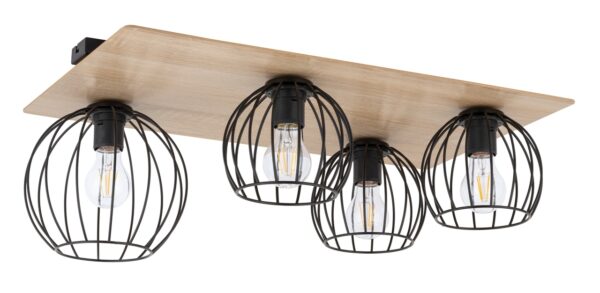 Plafon skandynawski CYBER 4 prostokąt dąb/czarny, 4 × E27 – Sigma Lighting 32360