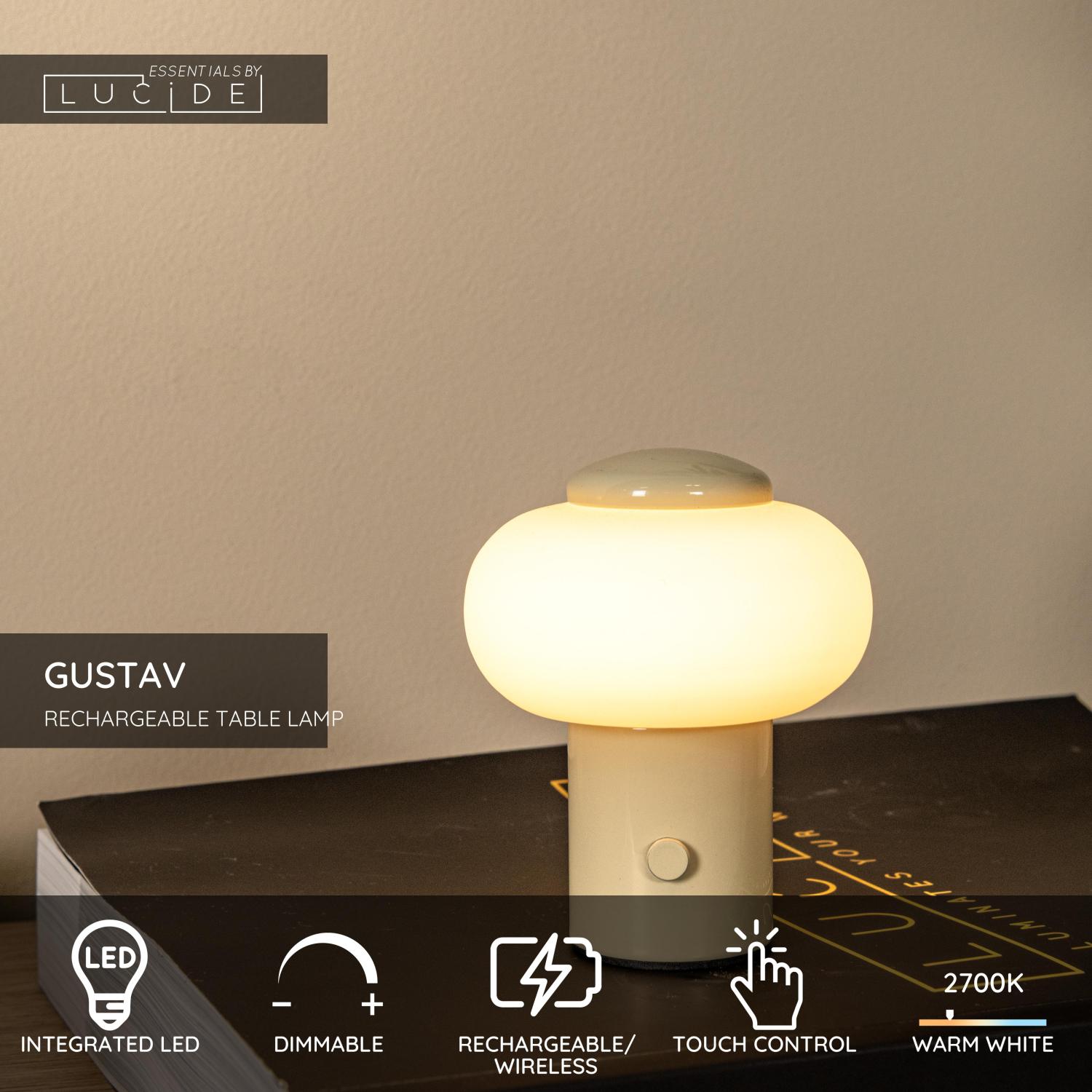 Lampa stołowa nowoczesna Lucide GUSTAV — kremowa, LED 0.8 W, Ø 8 cm — 44520/01/38 - obrazek 3