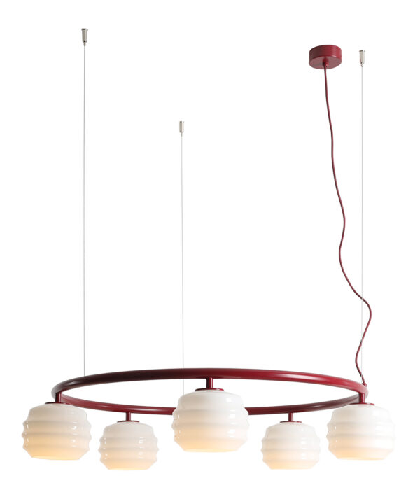 Lampa wisząca nowoczesna Aldex PUFF 5 RING 1159F15_R bordowa 5×E27