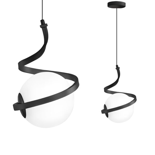 LAMPA WISZĄCA SZKLANA KULA SPIRALA APP1732-1CP CZARNA