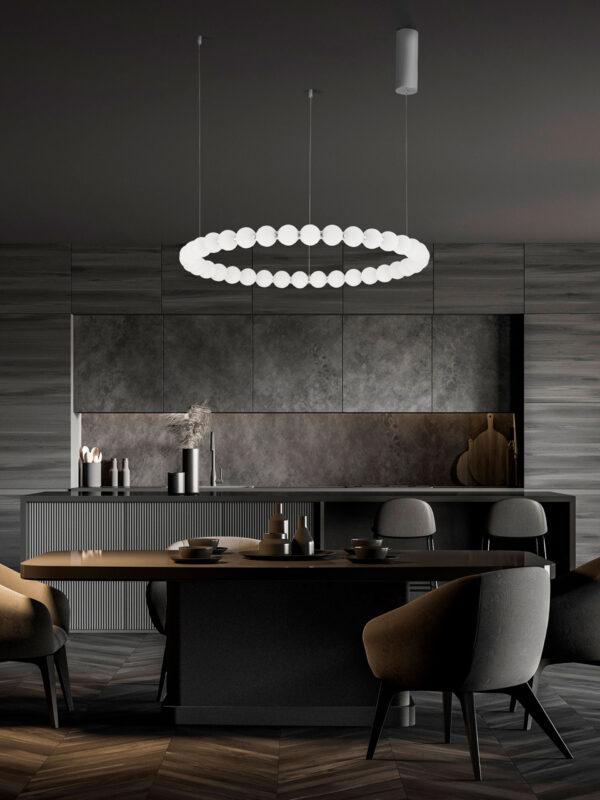 Lampa wisząca nowoczesna Luces Exclusivas MOCA, biała / chrom, LED 72 W 3000 K, Ø 80 cm – LE43463